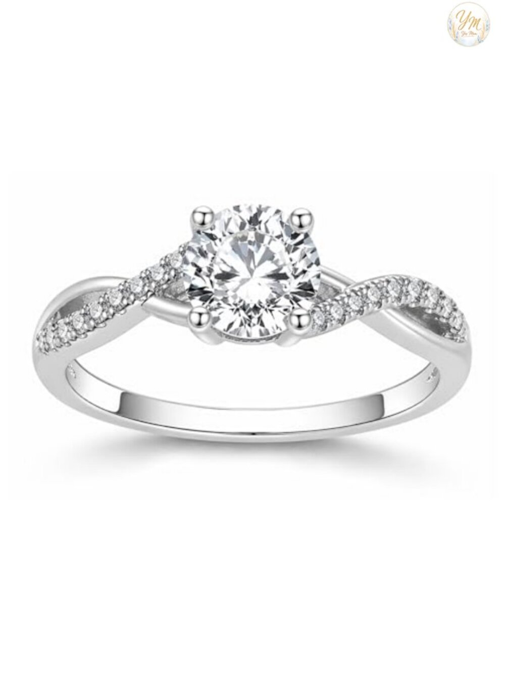 Sterling Silver Engagement Ring 1 Ct Cubic Zirconia Solitaire Twist Band